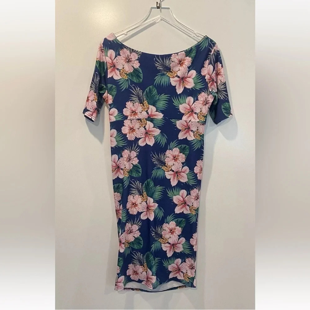 NWT ASOS Maternity Blue Floral Wiggle Dress Off Shoulder Womens Size 10 (1248)